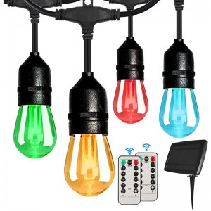 48 фута слънчеви светлини на външни RGB String, Dimmable Patio String Lights с 2 дистанционно управление, слънчеви струни Светлини Водоустойчиви с 15 висящи крушки светлини, задушими за градина, парти, парти